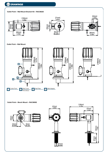 Точка выхода (POU) Gas Arc  HPU6002B никелированная латунь, до 10 бар, манометр, запорный клапан, панель 100х100мм, вход и выход 1/4 NPT